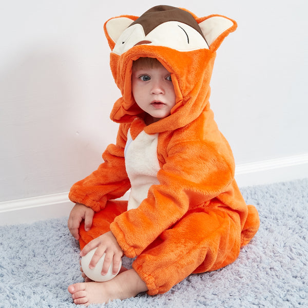 MICHLEY Baby Fox Costume Romper Soft Flannel Hooded Animal Jumpsuit