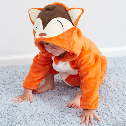 MICHLEY Baby Fox Costume Romper Soft Flannel Hooded Animal Jumpsuit