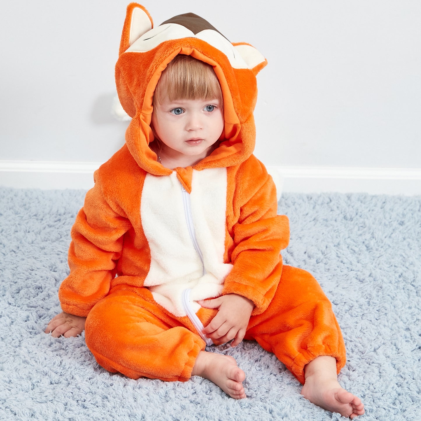 MICHLEY Baby Fox Costume Romper Soft Flannel Hooded Animal Jumpsuit
