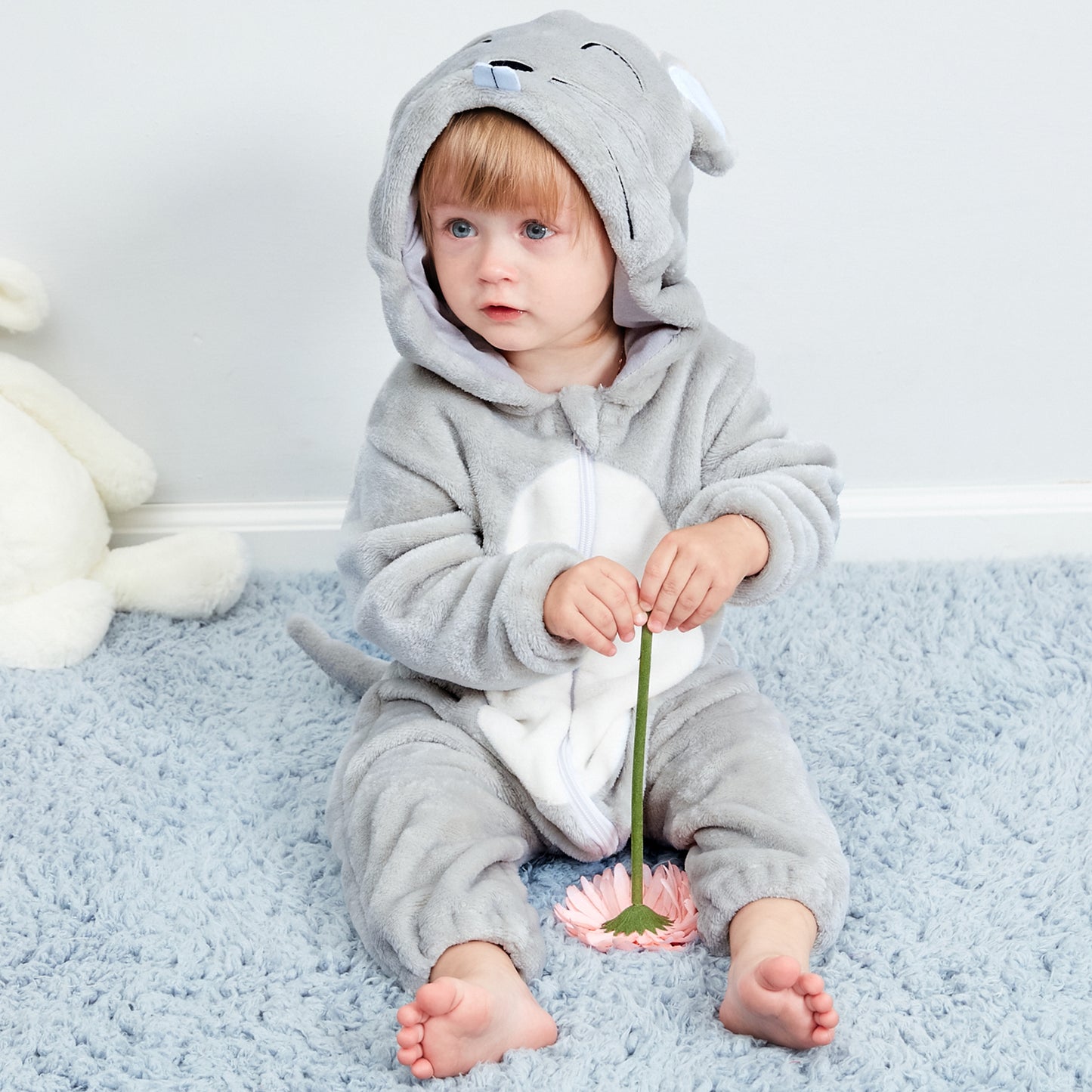 MICHLEY Baby Mouse Costume | Classic Flannel Animal Romper & Onesie