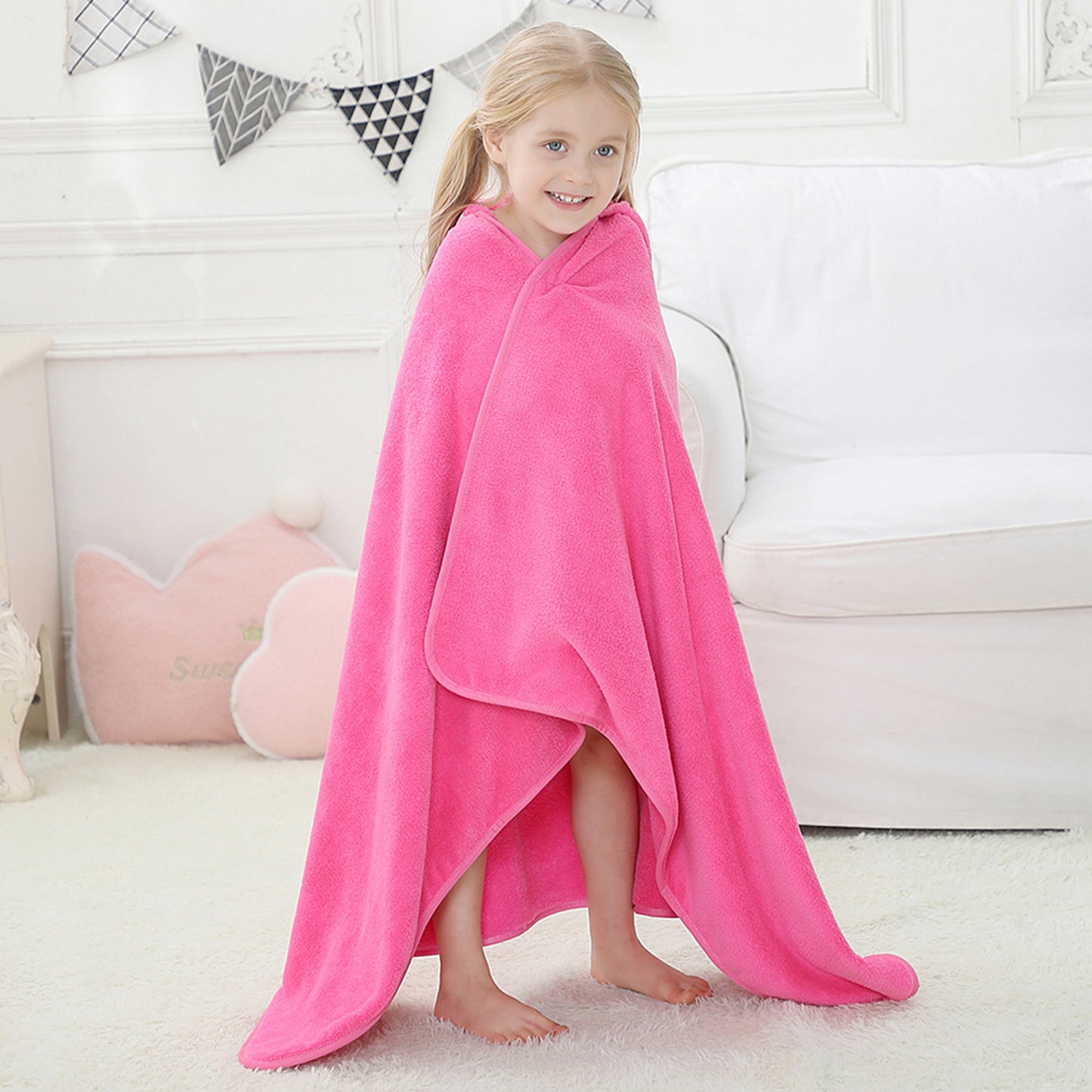 MICHLEY Pink Dinosaur Hooded Baby Towel Kids Swim Robe 31.5"x53"