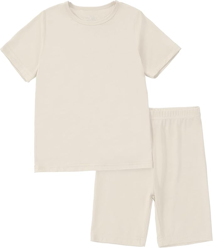 MICHLEY Kids Bamboo Viscose Pajamas Set Soft Stretchy Sleepwear (Beige)