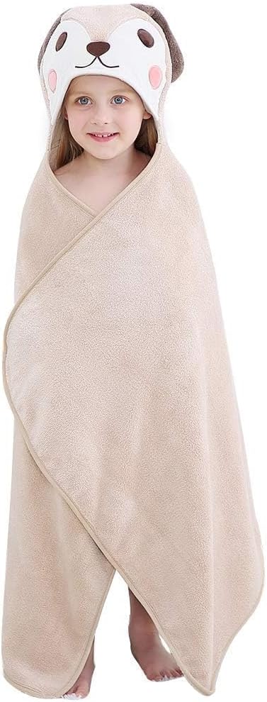 MICHLEY Light Brown Dog Hooded Baby Towel Soft Cotton Swim Robe 31.5"x53"