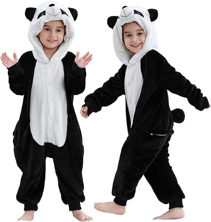 MICHLEY Kids Panda Hooded Romper Flannel Halloween Cosplay Pajamas Costume