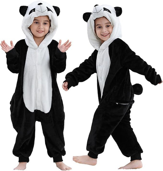 MICHLEY Kids Panda Hooded Romper Flannel Halloween Cosplay Pajamas Costume