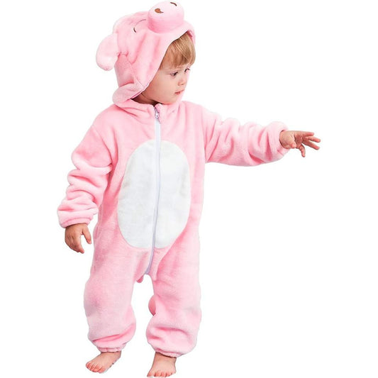 MICHLEY Baby Pink Pig Costume | Soft Flannel Animal Romper & Onesie