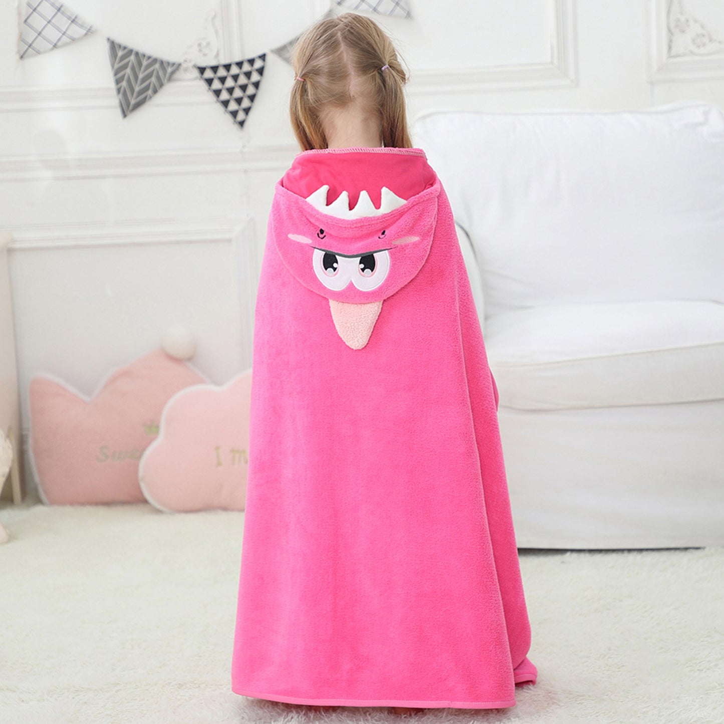 MICHLEY Pink Dinosaur Hooded Baby Towel Kids Swim Robe 31.5"x53"