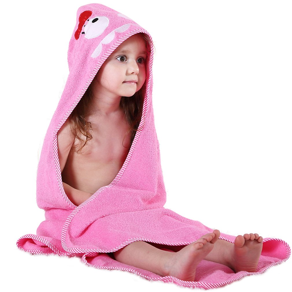MICHLEY Baby Pink Monster Hooded Bathrobe Soft Cotton Towel Robe