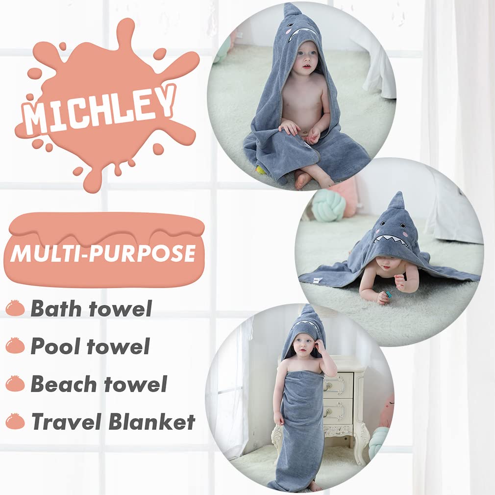 MICHLEY Shark Hooded Towel for Kids Soft Cotton Baby Beach Cover Up Swim Robe