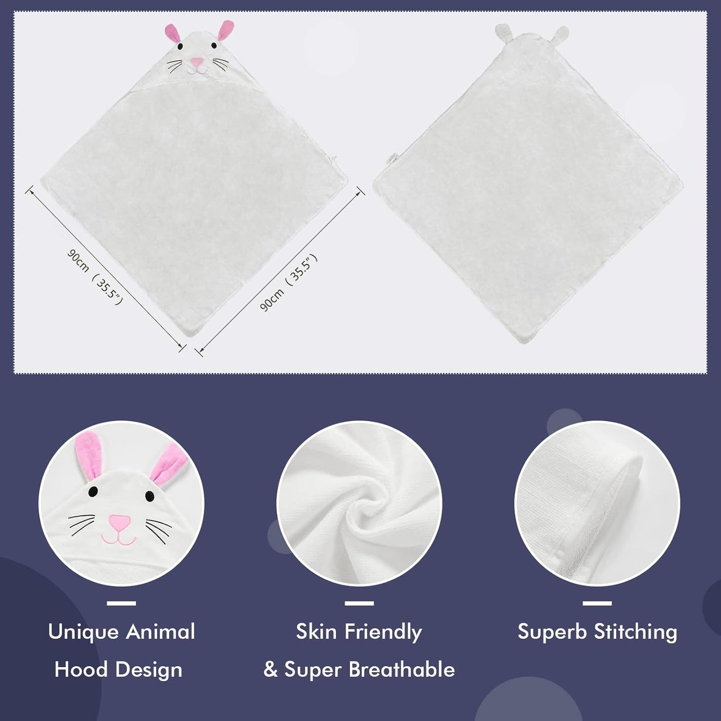 MICHLEY Baby White Bunny Hooded Bathrobe Premium Cotton Towel Robe