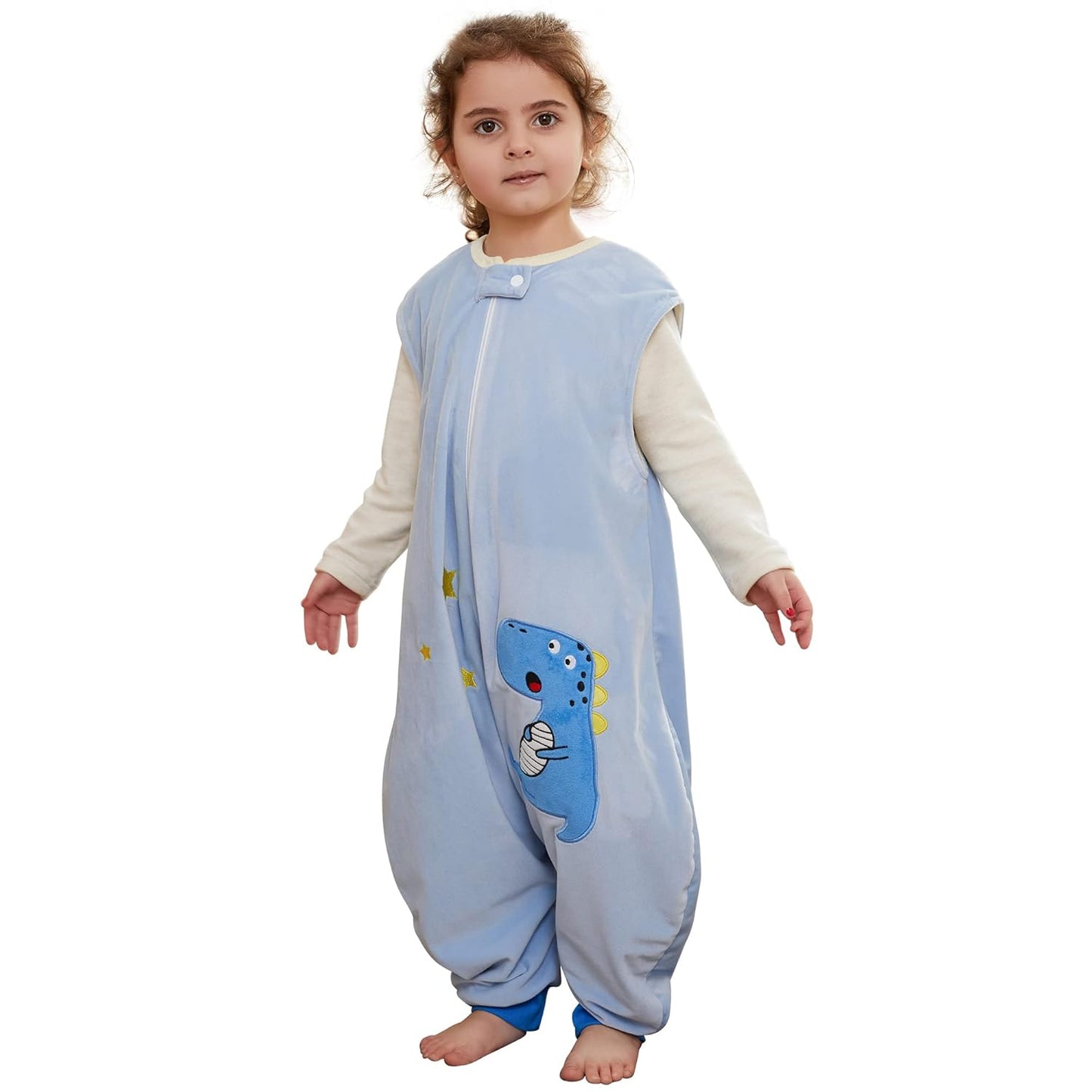 MICHLEY Blue Dinosaur Toddler Sleeveless Sleeping Bag Winter Polyester Wearable Blanket