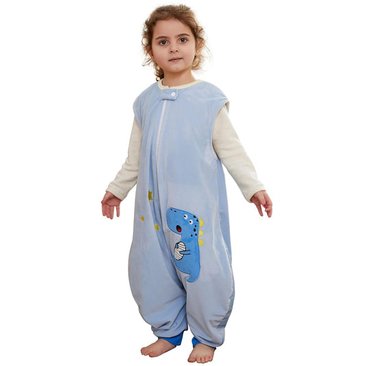 MICHLEY Blue Dinosaur Toddler Sleeveless Sleeping Bag Winter Polyester Wearable Blanket