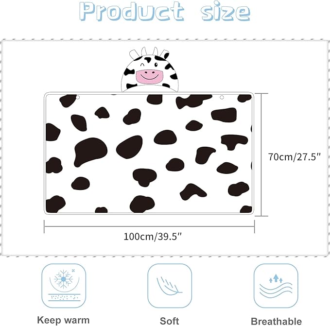 MICHLEY Baby Cow Hooded Swaddling Blanket Soft Winter Warm Throw