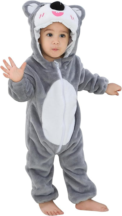 MICHLEY Grey Koala Baby Costume Winter Flannel Hooded Romper