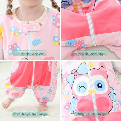 MICHLEY Pink Owl Toddler Wearable Blanket with Feet Winter Sleeveless Sleep Sack