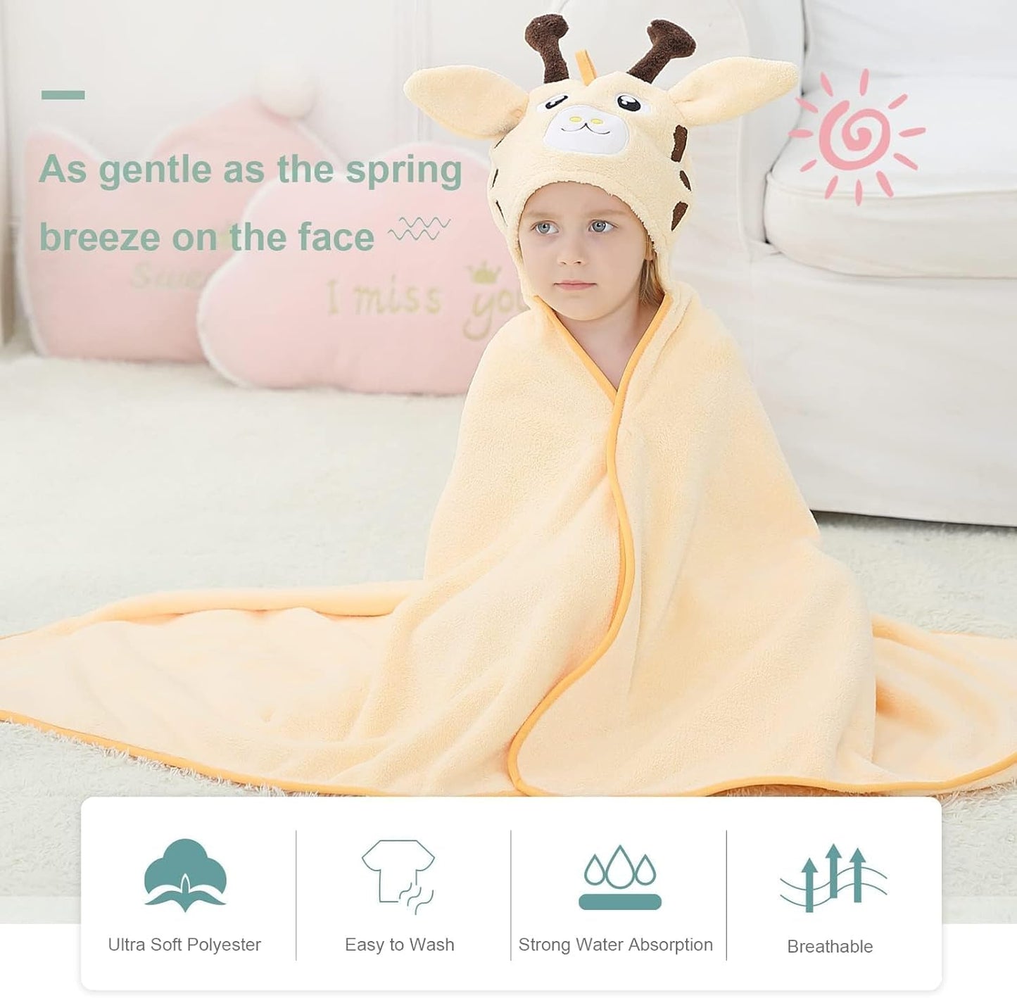 MICHLEY Giraffe Hooded Baby Towel Soft Cotton Kids Swim Robe 31.5"x53"