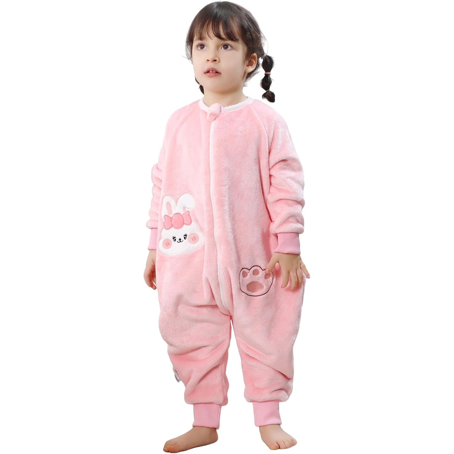 MICHLEY Kids Pink Bunny Wearable Sleeping Sack – Flannel Cozy Pajamas for Toddlers