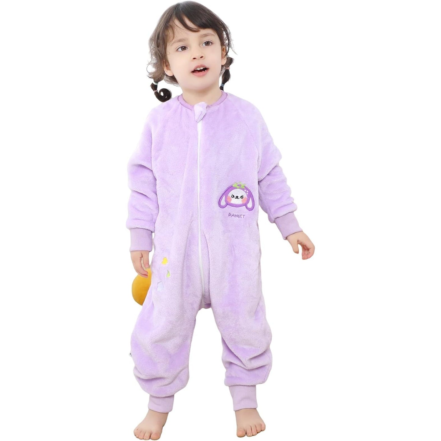 MICHLEY Kids Purple Bunny Sleep Sack – Flannel Cute Rabbit Pajamas with Legs