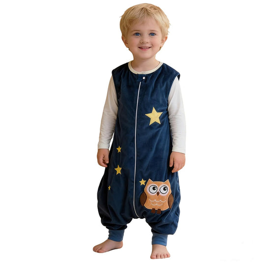 MICHLEY Baby Dark Blue Owl Sleeping Sack with Feet Wearable Blanket