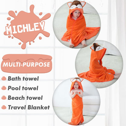 MICHLEY Baby Orange Fox Hooded Bathrobe Soft Cotton Towel Robe