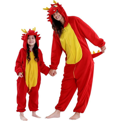 MICHLEY Red Dragon One-Piece Pajamas Soft Polar Fleece Cosplay Costume