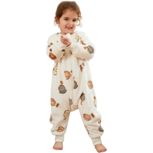 MICHLEY Kids White Bear Sleeping Bag – Flannel Wearable Pajamas