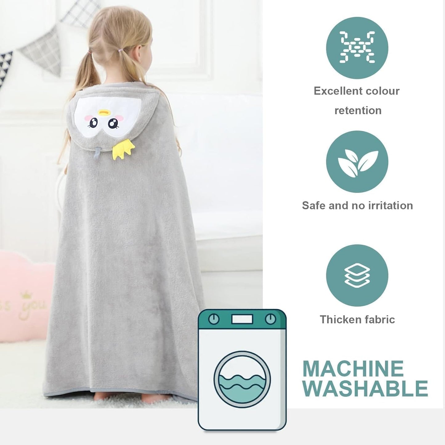 MICHLEY Penguin Hooded Baby Towel Soft Cotton Kids Swim Robe 31.5"x53"