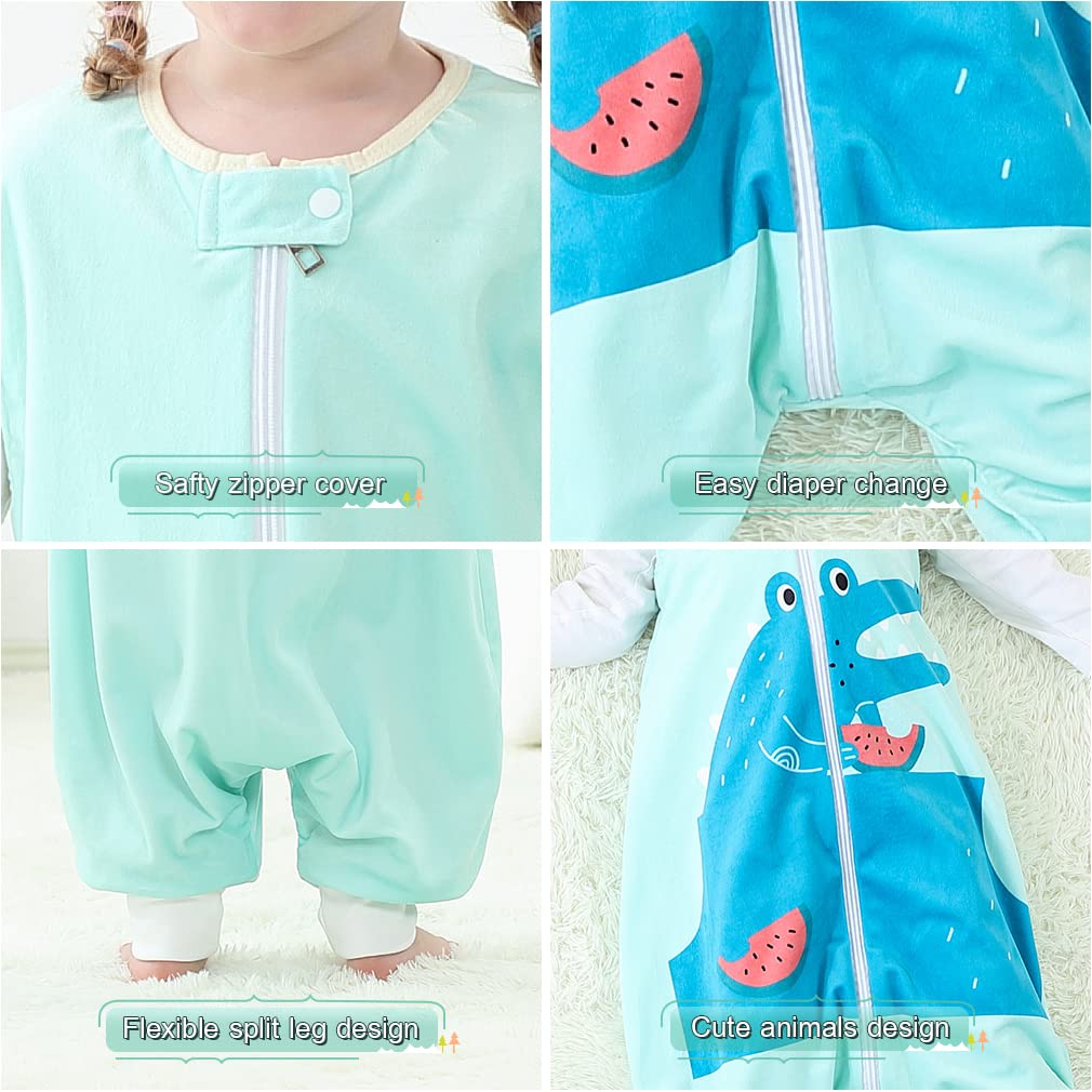 MICHLEY Cyan Crocodile Toddler Wearable Blanket with Feet Winter Sleeveless Sleep Sack