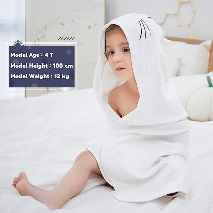 MICHLEY Baby White Bunny Hooded Bathrobe Premium Cotton Towel Robe