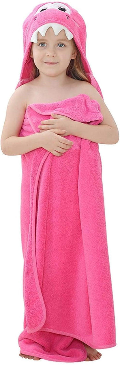 MICHLEY Pink Dinosaur Hooded Baby Towel Kids Swim Robe 31.5"x53"