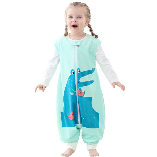 MICHLEY Cyan Crocodile Toddler Wearable Blanket with Feet Winter Sleeveless Sleep Sack