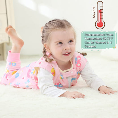 MICHLEY Pink Owl Toddler Wearable Blanket with Feet Winter Sleeveless Sleep Sack