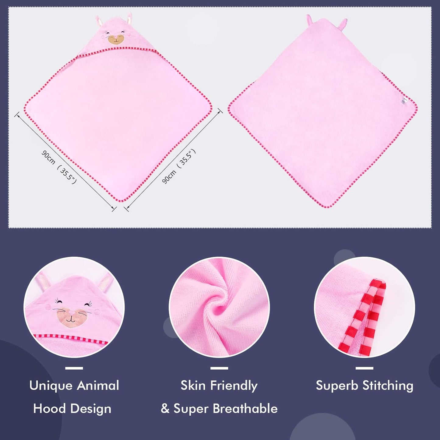 MICHLEY Baby Pink Bunny Hooded Bathrobe Soft Cotton Towel Robe