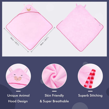 MICHLEY Baby Pink Bunny Hooded Bathrobe Soft Cotton Towel Robe
