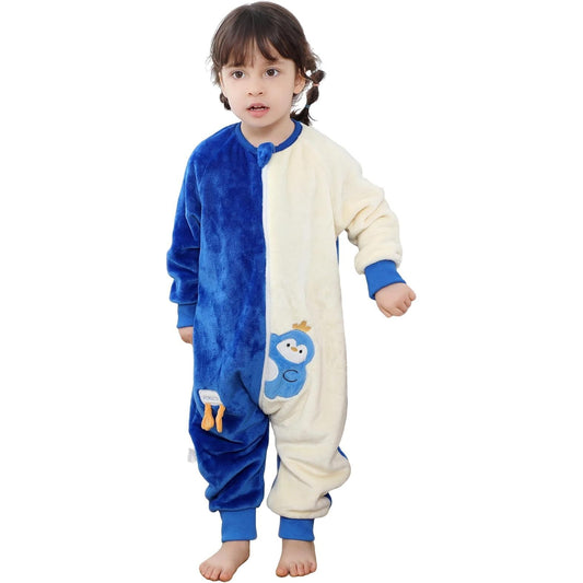 MICHLEY Blue Penguin Kids Sleep Sack – Flannel Wearable Pajamas for Toddlers