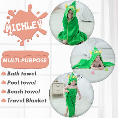 MICHLEY Green Dinosaur Baby Hooded Bath Towel Soft Beach Swimming Robe