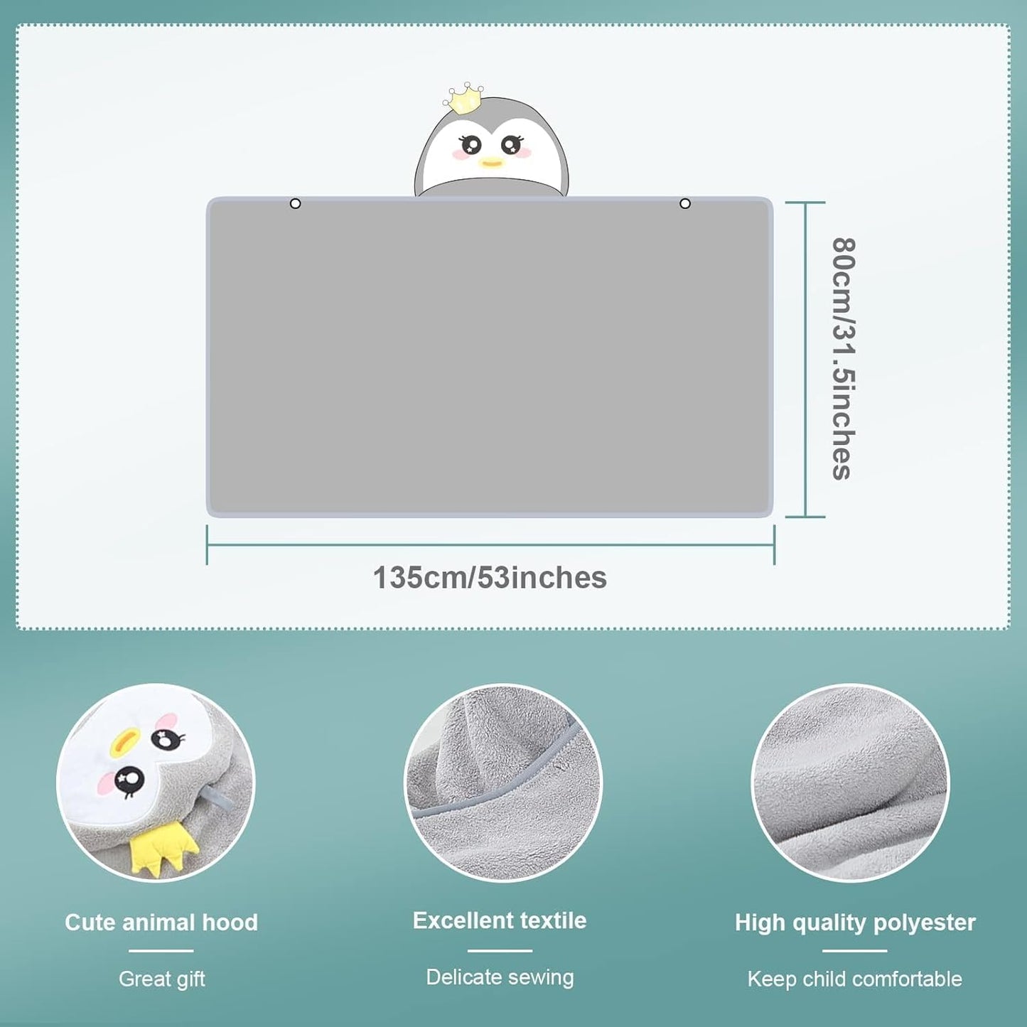 MICHLEY Penguin Hooded Baby Towel Soft Cotton Kids Swim Robe 31.5"x53"