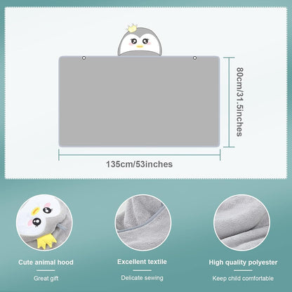 MICHLEY Penguin Hooded Baby Towel Soft Cotton Kids Swim Robe 31.5"x53"