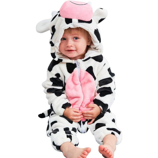 MICHLEY Baby Cow Costume | Flannel Hooded Animal Romper