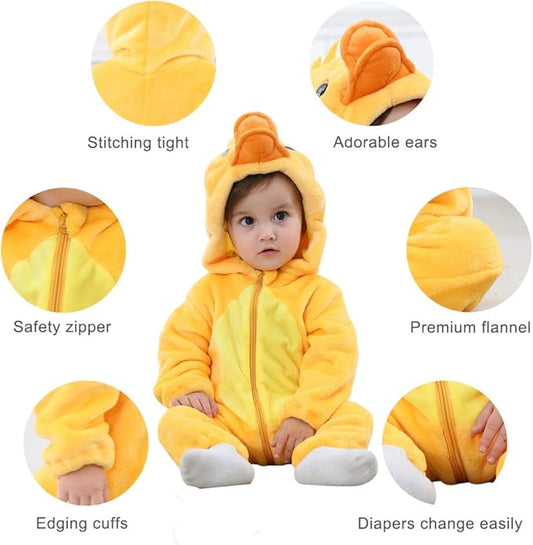 MICHLEY Baby Duck Costume | Bright Yellow Flannel Animal Romper