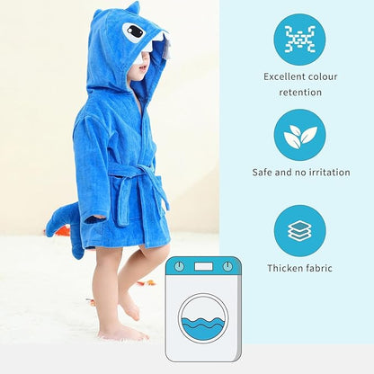 MICHLEY Baby Shark Hooded Bathrobe Soft Cotton Towel Robe