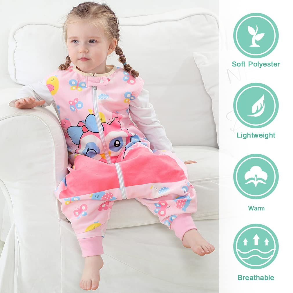 MICHLEY Pink Owl Toddler Wearable Blanket with Feet Winter Sleeveless Sleep Sack