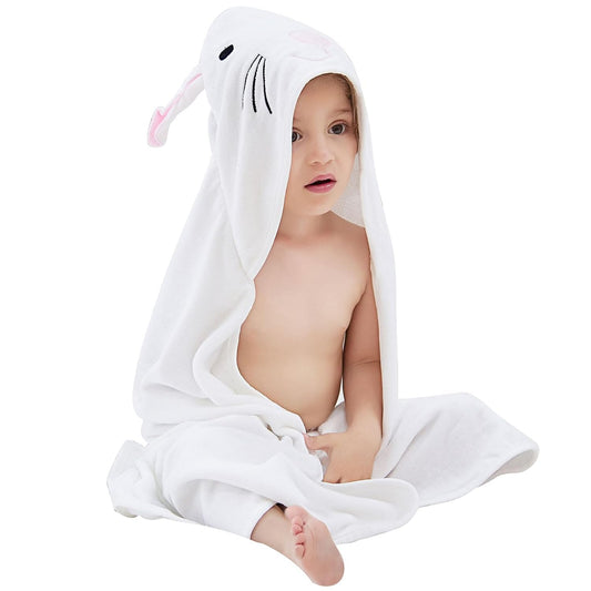 MICHLEY Baby White Bunny Hooded Bathrobe Premium Cotton Towel Robe