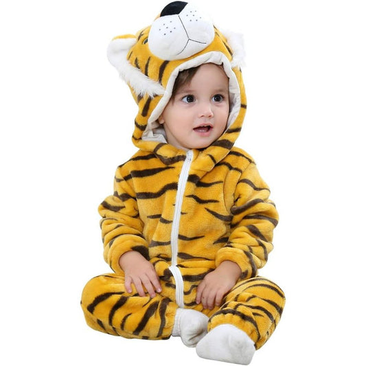 MICHLEY Baby Tiger Costume | Flannel Safari Animal Romper