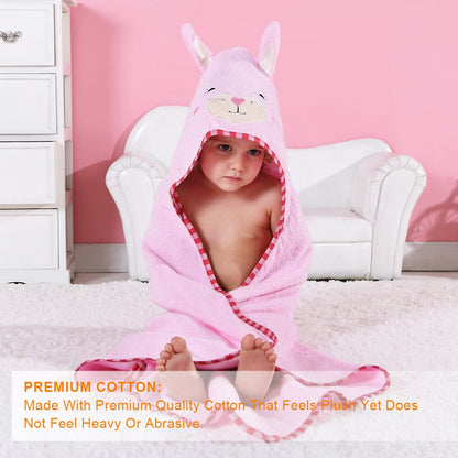 MICHLEY Baby Pink Bunny Hooded Bathrobe Soft Cotton Towel Robe