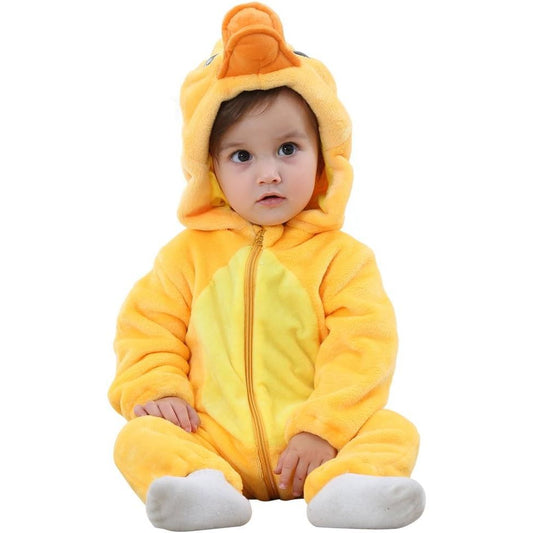 MICHLEY Baby Duck Costume | Bright Yellow Flannel Animal Romper
