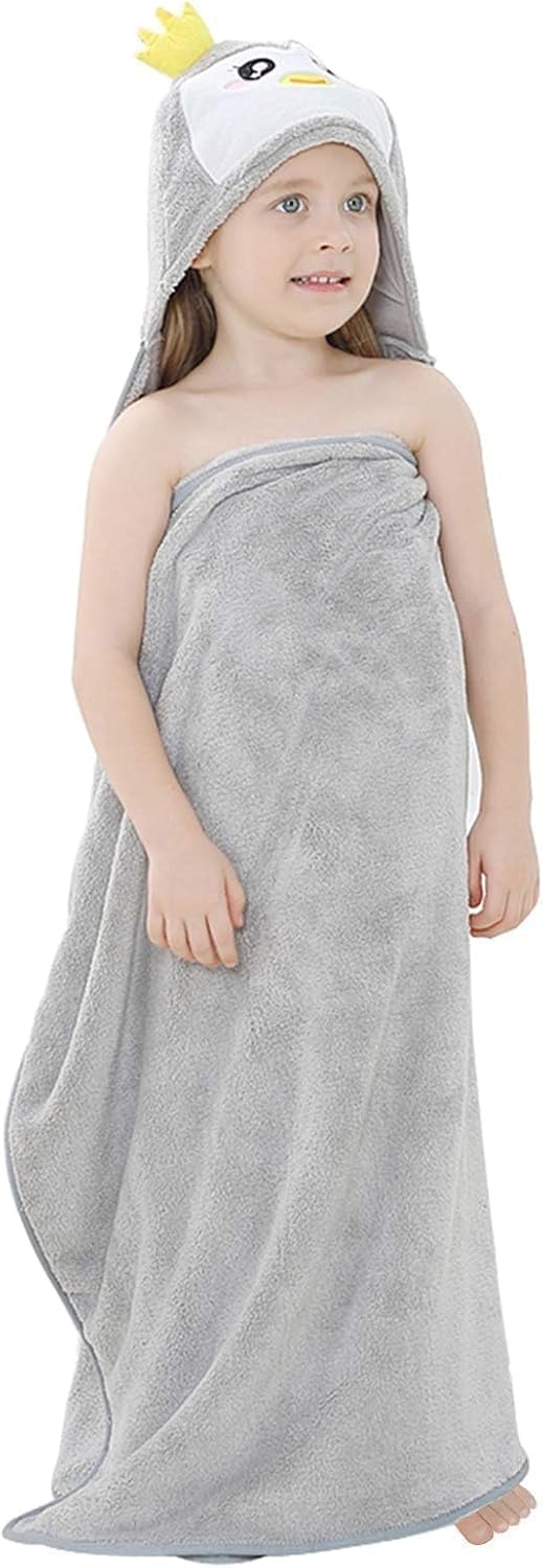 MICHLEY Penguin Hooded Baby Towel Soft Cotton Kids Swim Robe 31.5"x53"