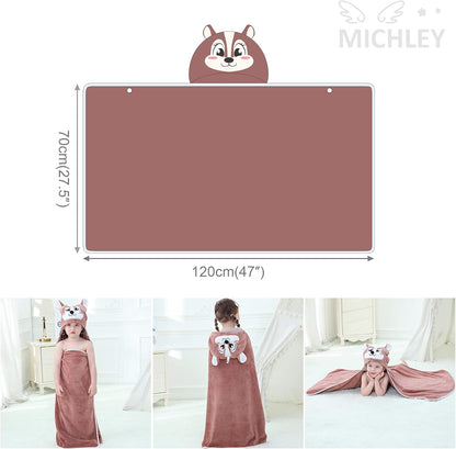 MICHLEY Brown Squirrel Hooded Baby Towel Soft Cotton Kids Swim Robe 27.5"x47"