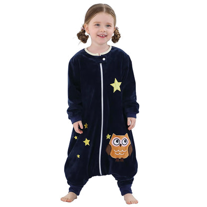 MICHLEY Baby Dark Blue Owl Sleeping Sack with Feet Wearable Blanket