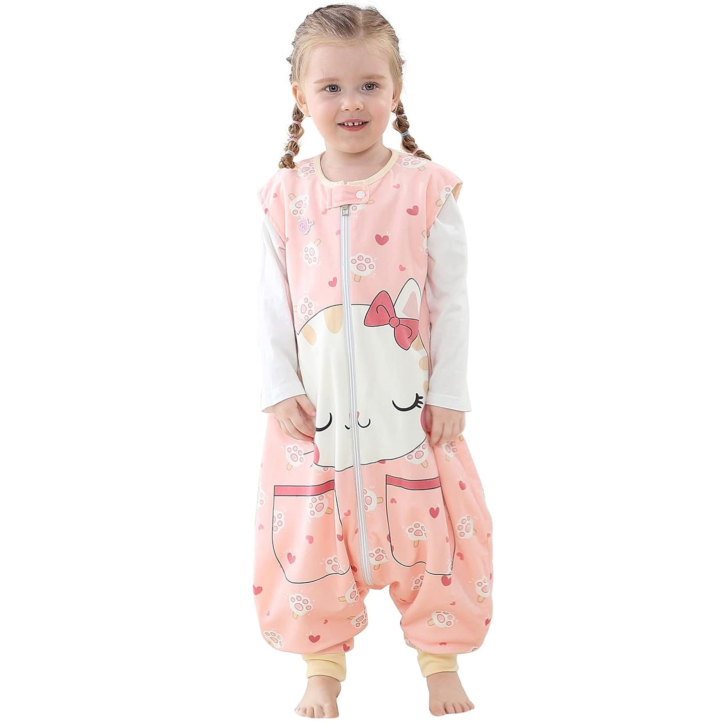 MICHLEY Pink Cat Toddler Wearable Blanket Winter Sleeveless Sleep Sack Paws Print